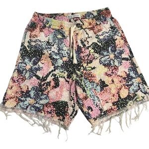 ZARA MEN’S FLORAL PRINT BERMUDA, ELASTIC & DRAWSTRINGS,FRAYED HEM, SIZE S